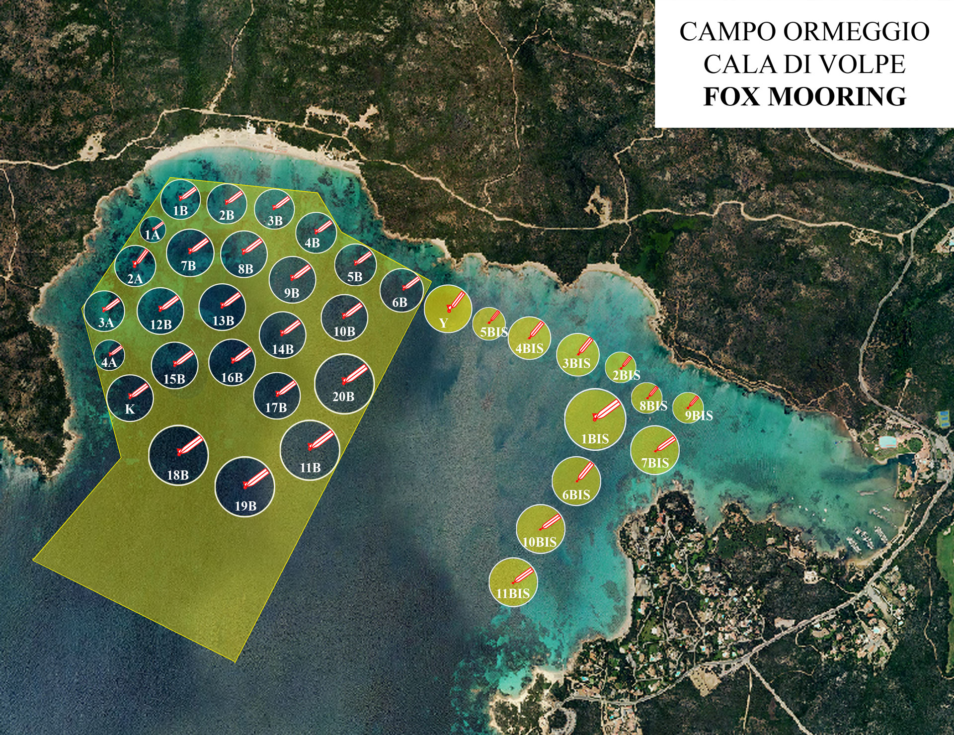 Fox mooring map cala di volpe bay